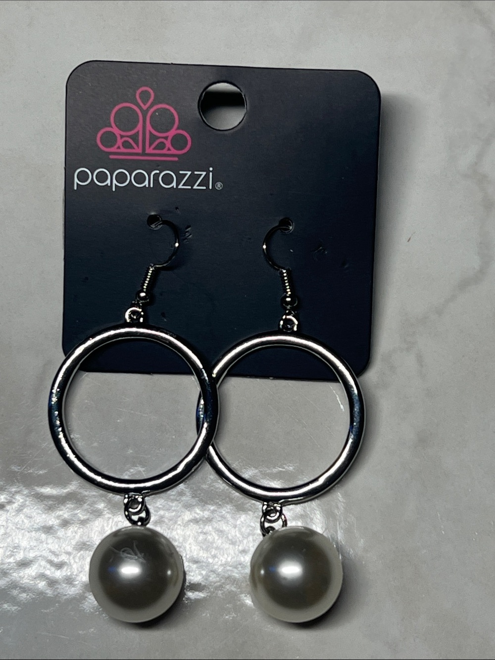 Paparazzi Silver Hoop Earrings with Pearl Drops - White